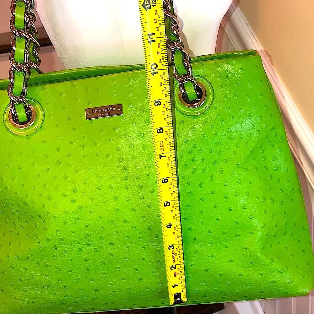 KATE SPADE Lime Green Embossed Ostrich Leather Oversized Tote w Silver Hardware
